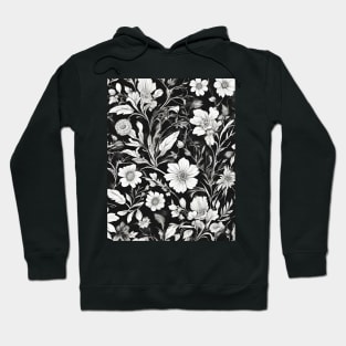 cottagecore botanical monochromatic black and white floral Hoodie